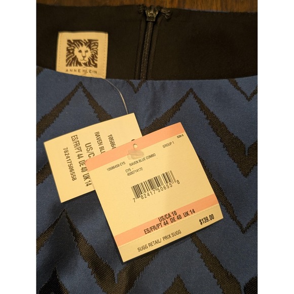 Vintage Anne Klein Dress Womens 10 Blue Black Chevron Belted Cocktail 00s Retro - Picture 3 of 12